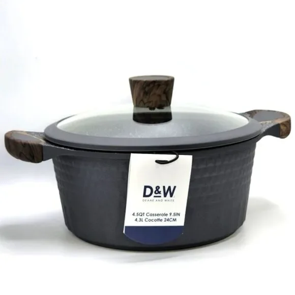 D&W‎ Premium Cookware 9.5in Stock Pot Casserole with Lid Nonstick 4.5QT Charcoal